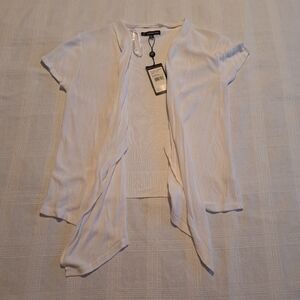 Adrianna Papell women's size small white fine knit waterfall front sweater, New